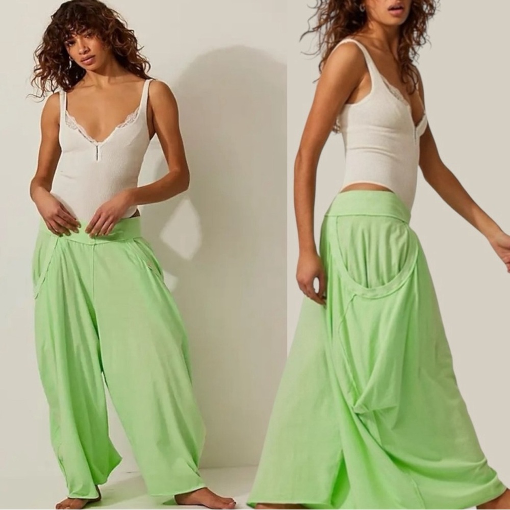 Free People Summer Slumbers Harem Pants in Key Lime Size Medium NWOT